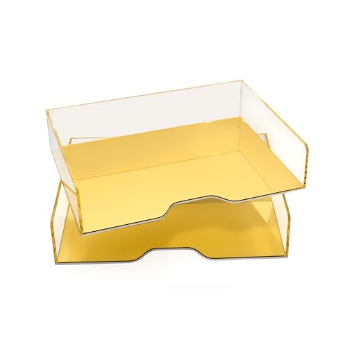 Mirror Acrylic Stackable Letter Tray, Clear Paper Organizer for Office & Vanity